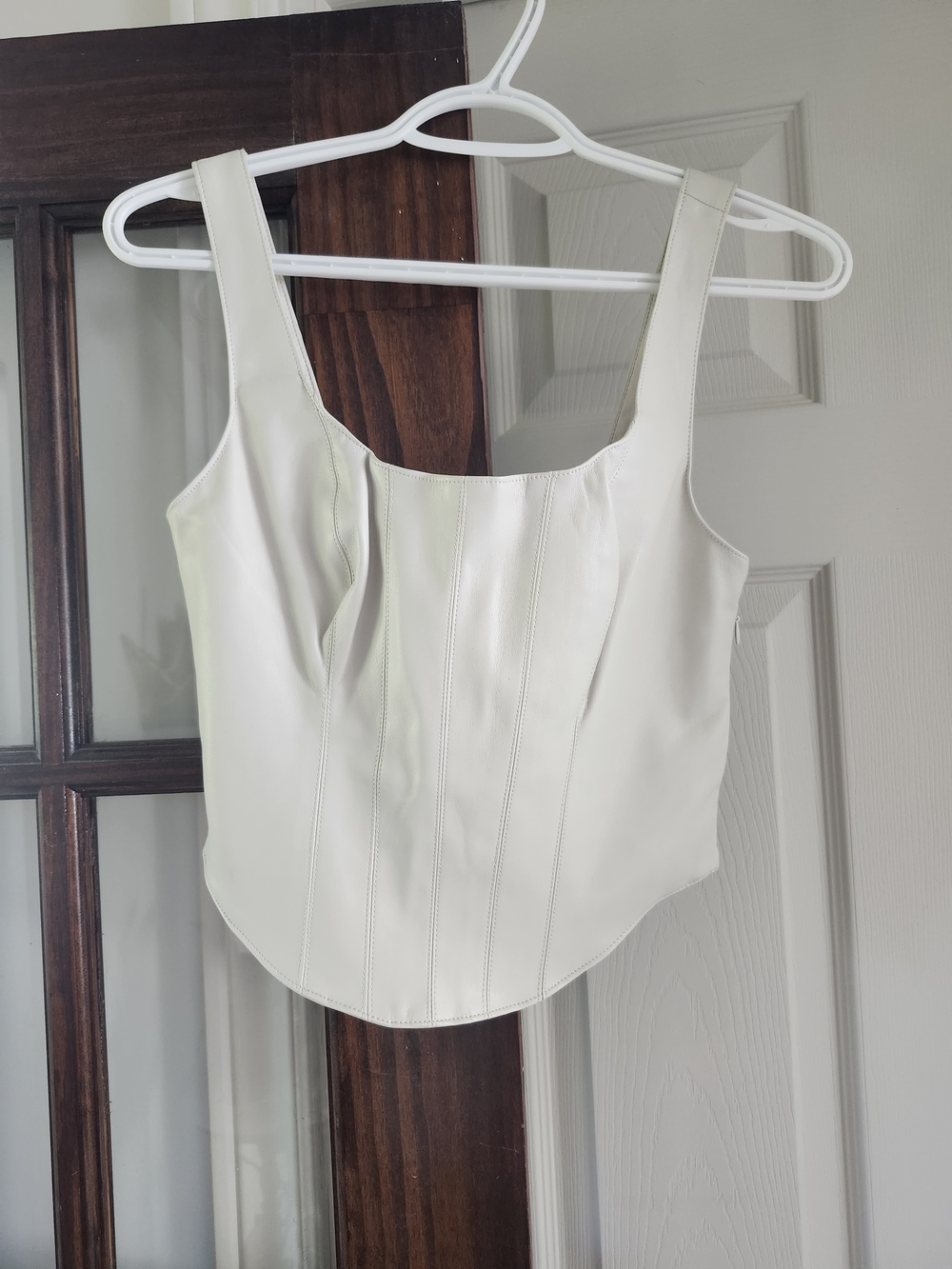 Abercrombie & Fitch Cream Faux-Leather Corset Tank